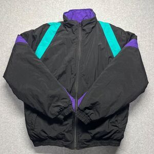 Dual Control Vintage Colorblock Nylon Puffer Jacket XL purple & teal Retro Sport
